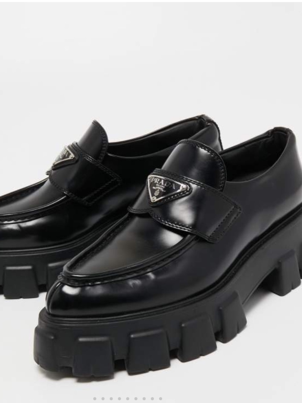 Prada Black Leather Monolith Logo Slip-On Loafers